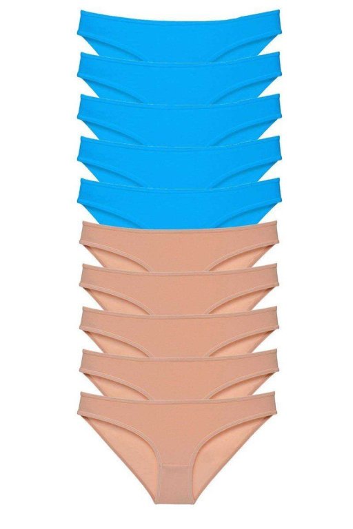 10 Adet Süper Eko Set Likralı Kadın Slip Külot Ten Mavi