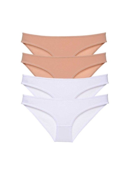 4 Adet Süper Eko Set Likralı Kadın Slip Külot Ten Beyaz