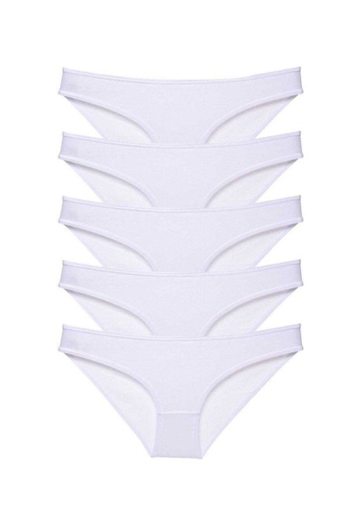 5 Adet Süper Eko Set Likralı Kadın Slip Külot Beyaz