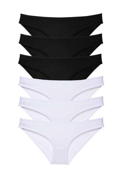 6 Adet Eko Set Likralı Kadın Slip Külot Siyah Beyaz
