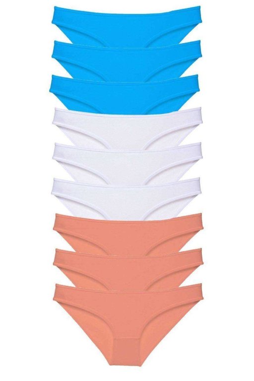 9 Adet Süper Eko Set Likralı Kadın Slip Külot Pudra Beyaz Mavi