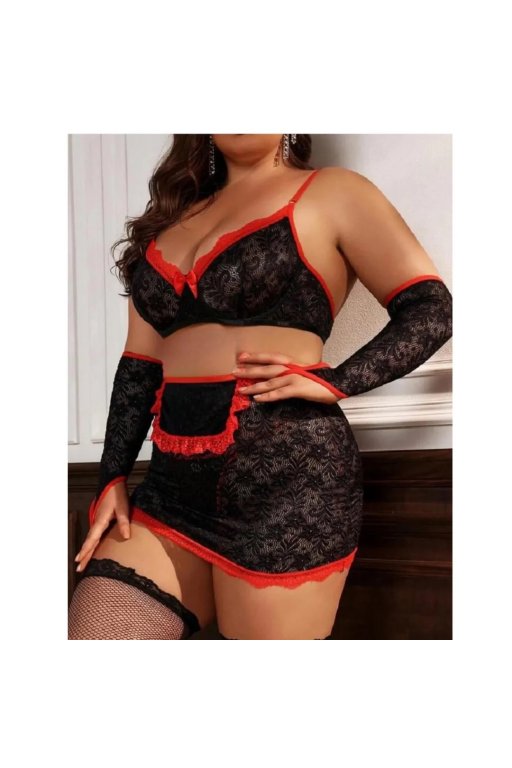 Büyük Beden Fantazi Seksi Dantel Babydol Fantezi Gecelik (çorapsız)