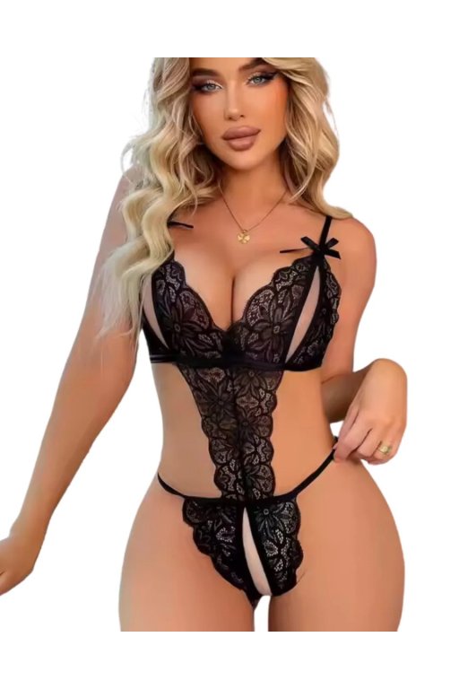 Büyük Beden Fantezi Siyah Dantelli Babydoll
