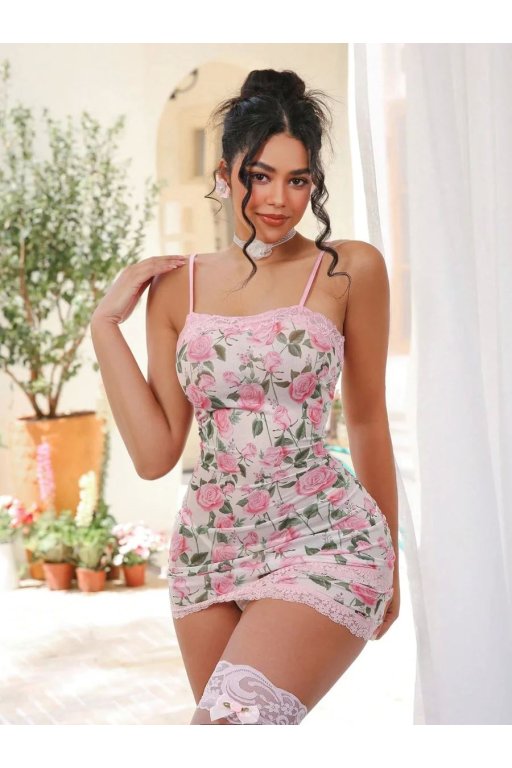 Çiçek Desenli Seksi Elbise Takımı ( Çorap Dahil Değildir  )