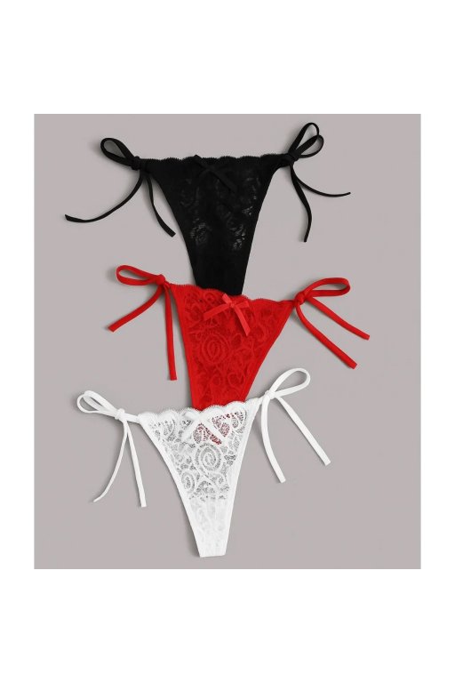 Kadın 3'lü Dantelli Yandan Bağlamalı Seksi Tanga