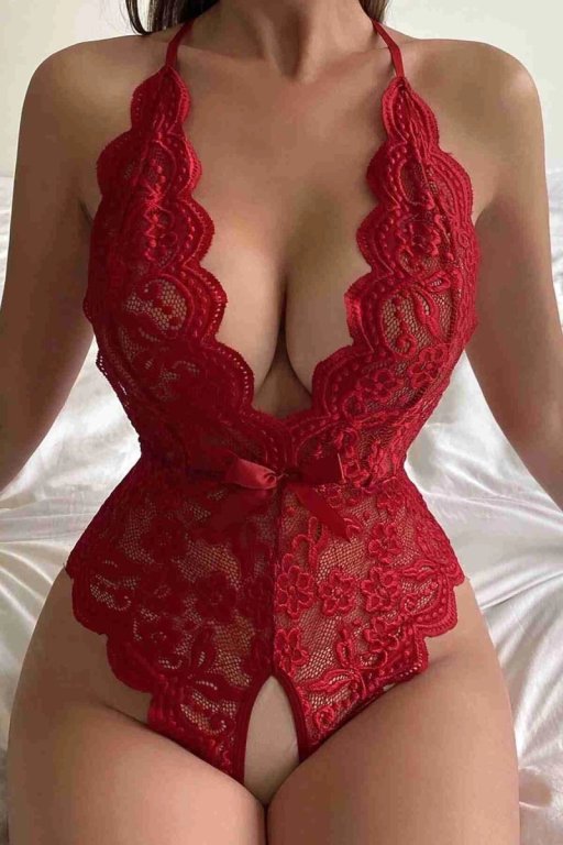 Özel Bölgesi Açık Dantelli Kırmızı Fantazi Babydoll Brf1278