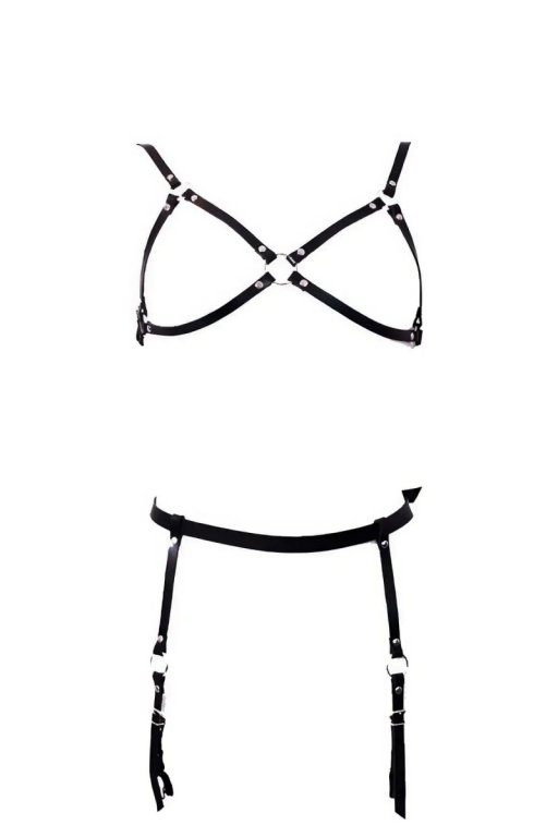 Siyah Harness Takım Suni Deri Jartiyer Detaylı - Brf228
