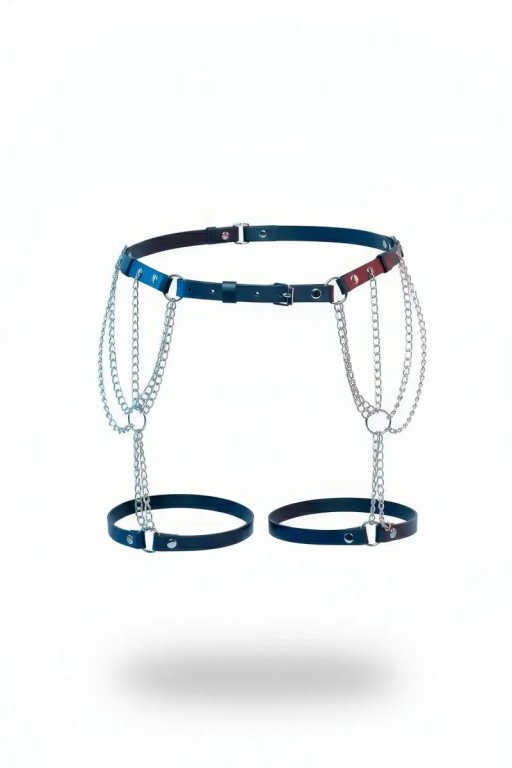 Siyah Jartiyer Harness Zincirli Deri Vücut Aksesuarı - Brf1323