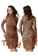 B101193 Leopar Desenli Omuz Açık Elbise