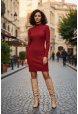 Kadın Bordo Kaşkorse Balıkçı Yaka Uzun Kollu Bodycon Mini Elbise Premium Şık Stil