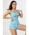 Papatya Baskılı Mavi Askılı Şortlu Pijama Takımı