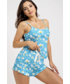 Papatya Baskılı Mavi Askılı Şortlu Pijama Takımı