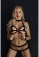 Siyah Kelepçeli Deri Sütyen Külot Fantezi Harness