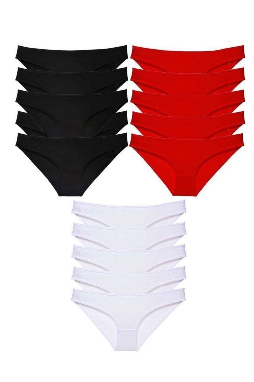 15 Adet Süper Eko Set Likralı Kadın Slip Külot Siyah Kırmızı Beyaz