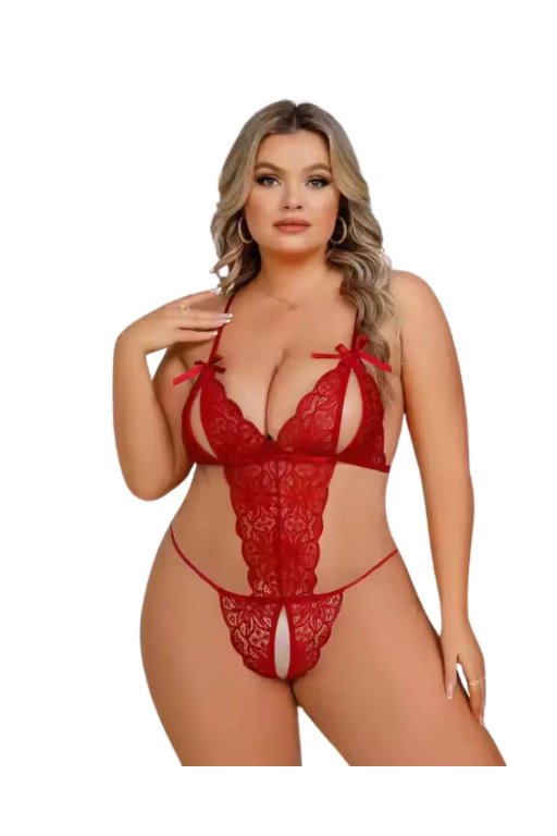 Büyük Beden Fantezi Kırmızı Dantelli Babydoll