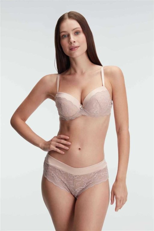 Destekli Balenli Kaplı Dantel Detaylı Sütyen Slip İç Çamaşırı Takımı
