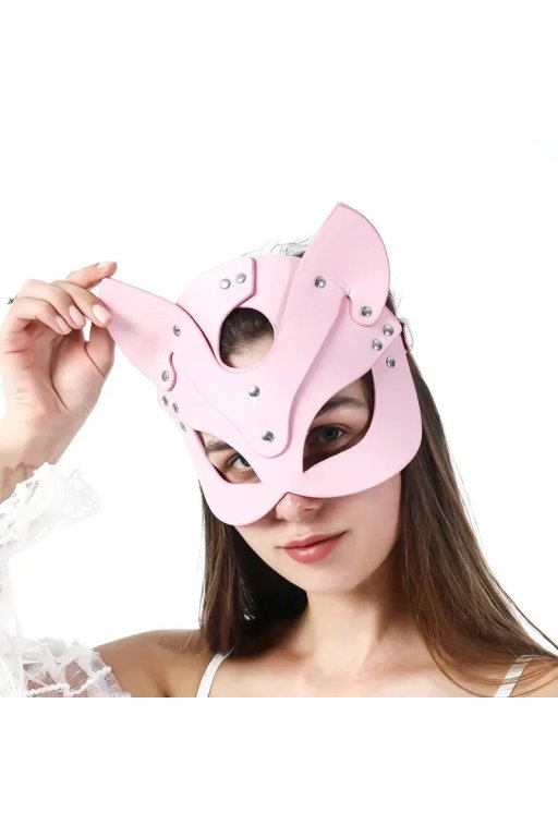 Fantezi Deri Seksi Pembe Kedi Maskesi