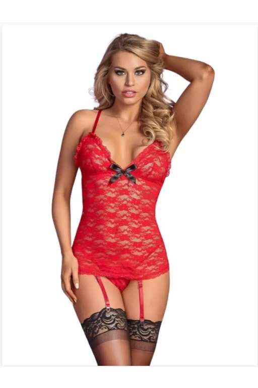 Fantezi Kırmızı Dantelli Seksi Elbise Jartiyer Takımı Düz Jartiyer Çoraplı