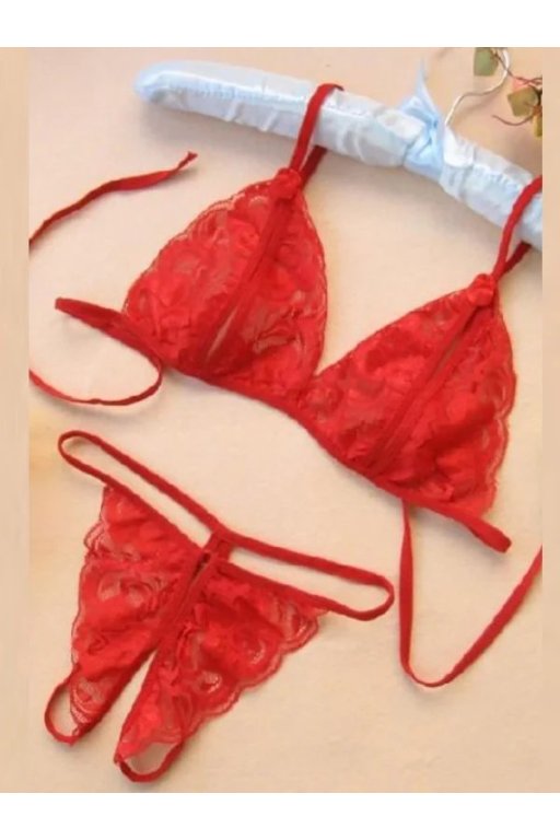Fantezi Kırmızı Dantelli Seksi Sütyen Kilot Takım
