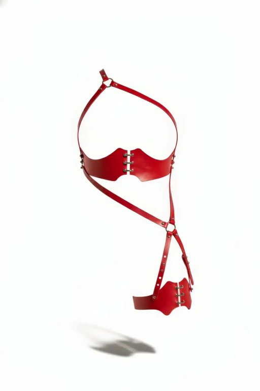 Kırmızı Jartiyer Harness Deri Korse Detaylı Vücut Bağlaması - Brf1372