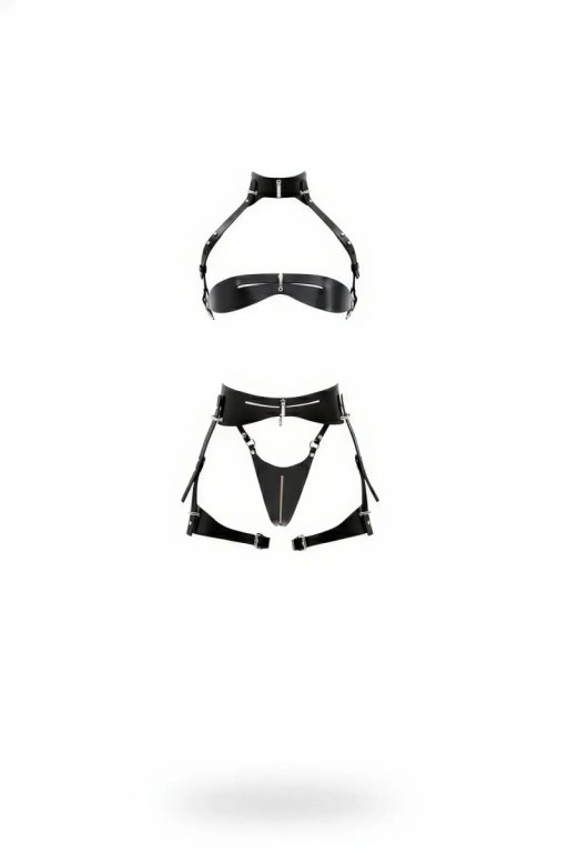 Siyah Jartiyer Harness Suni Deri Fermuar Detaylı Bralet Takım - Brf1373