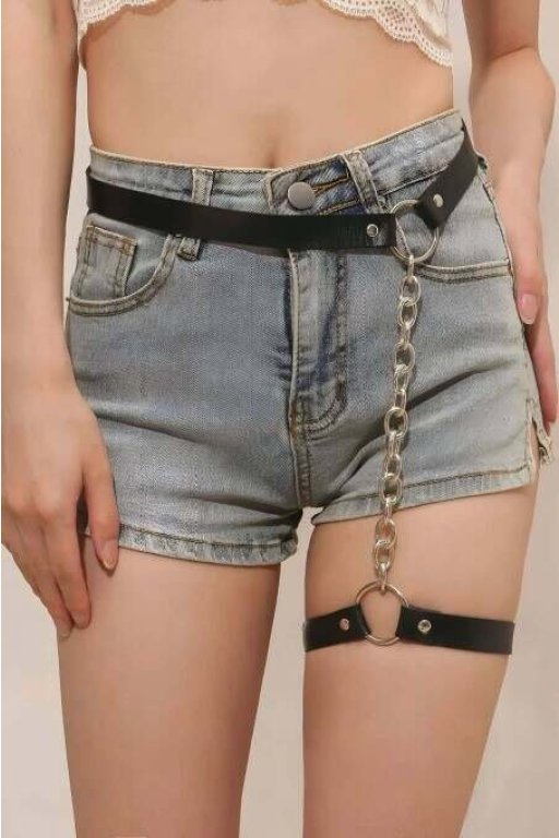 Zincirli Ayarlanabilir Şık Deri Jartiyer Harness - Brf961