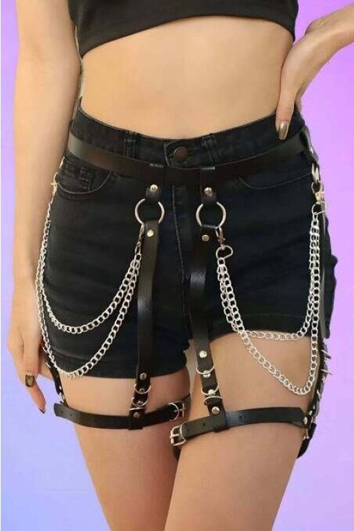 Zincirli Seksi Jartiyer Harness - Brf958